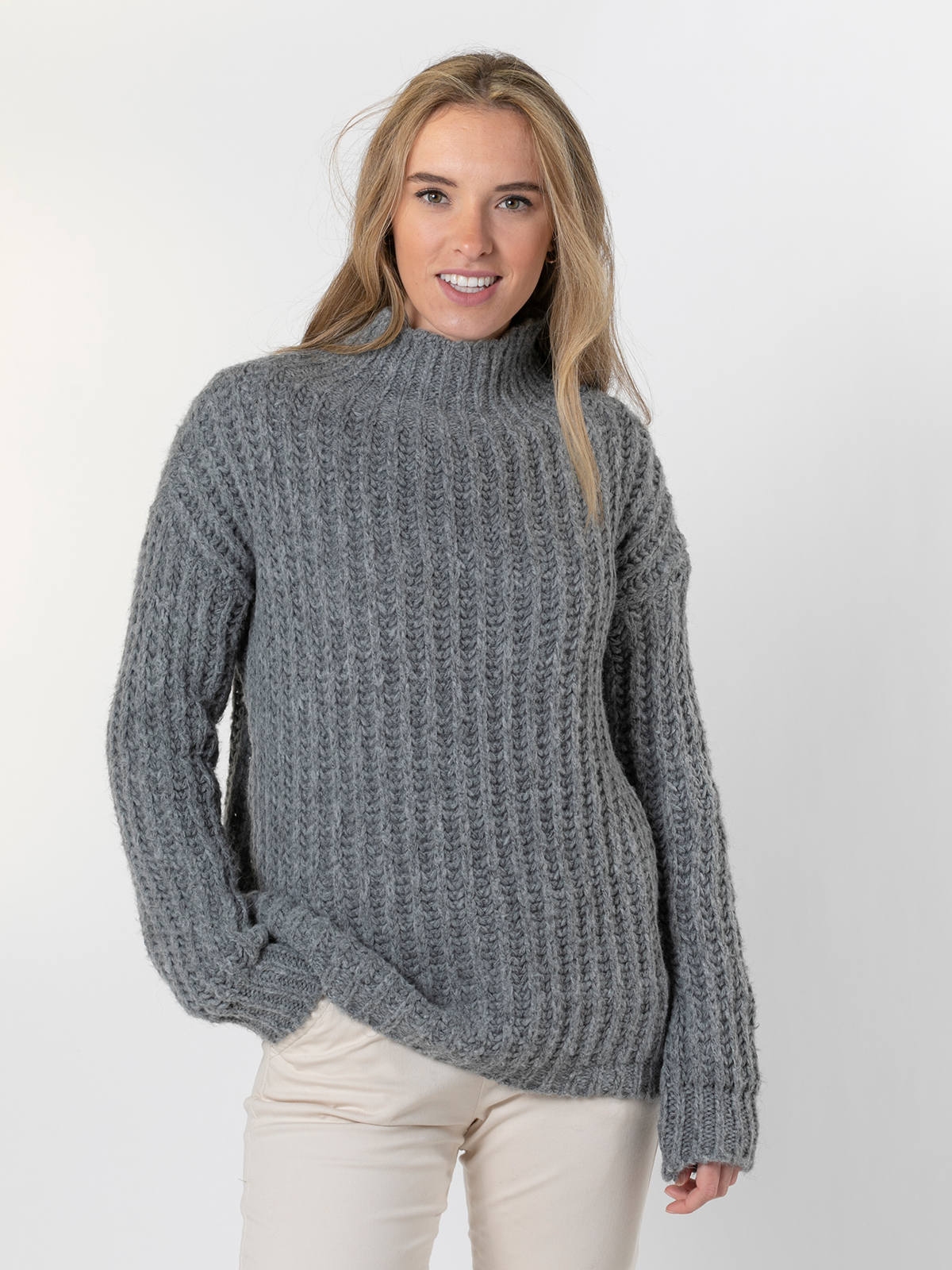 Comprar jersey mujer punto inglés grueso cuello chimenea gris 4x4woman