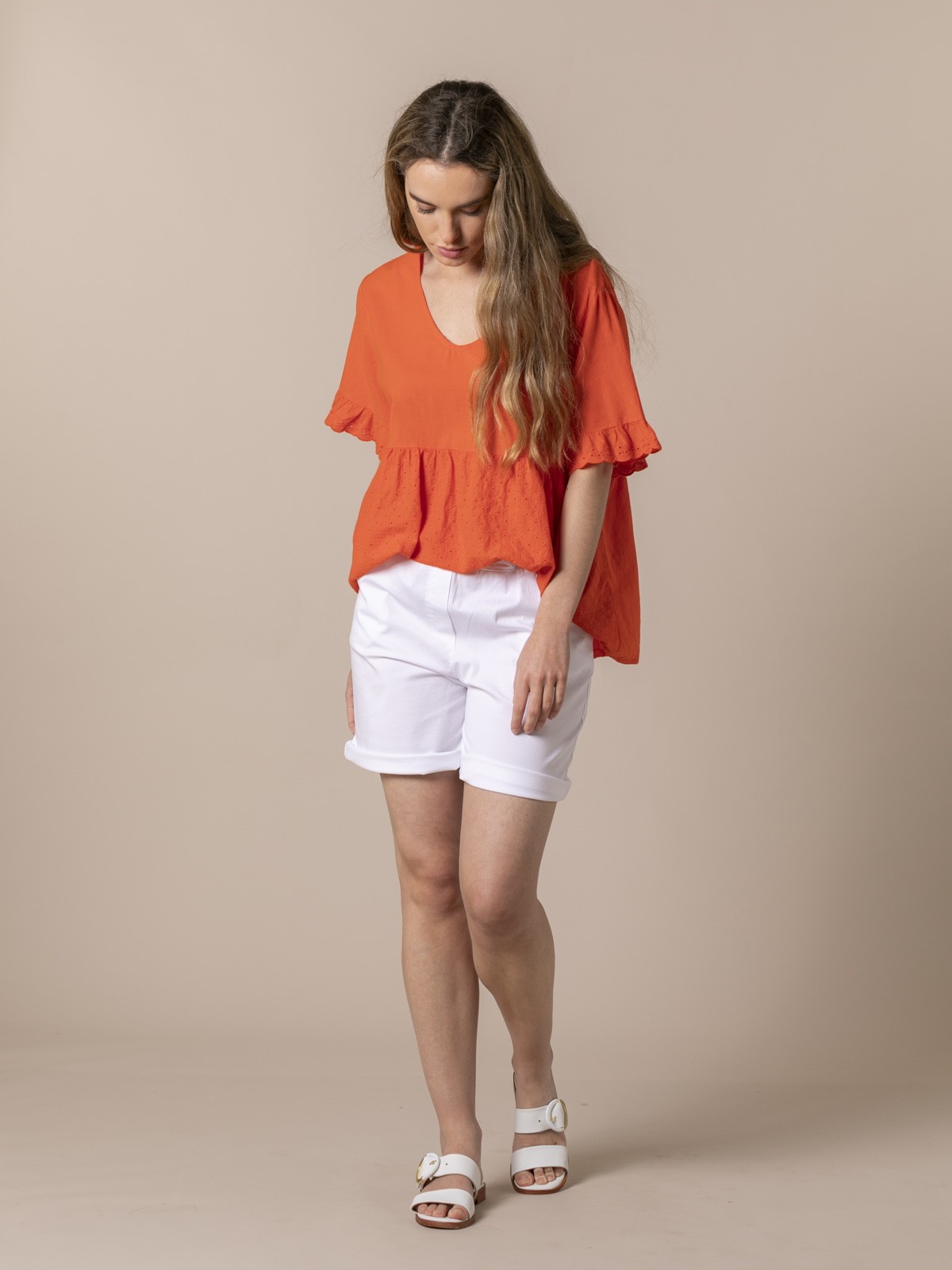 Bermuda mujer algodón y travillas Blanco
