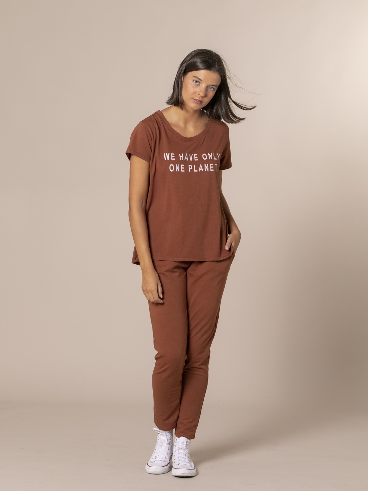 Camiseta mujer mensaje ecofriendly Teja