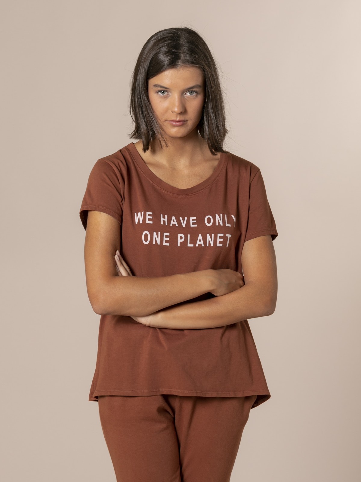 Camiseta mujer mensaje ecofriendly Teja