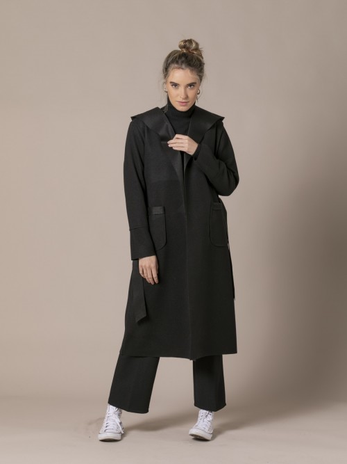 Woman Plain gown-style coat Black