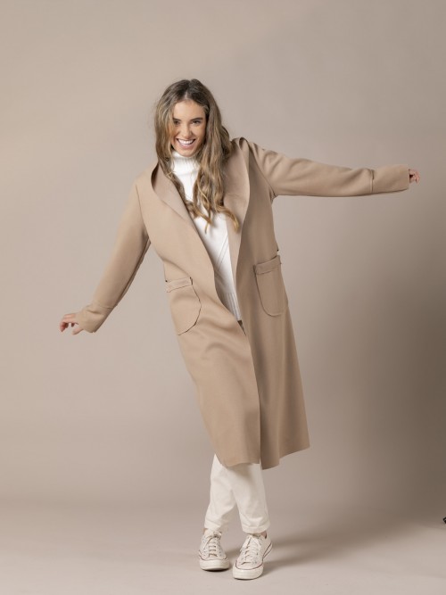 Woman Plain gown-style coat Beige