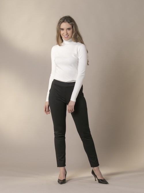 Woman Sport trousers with leatherette trim Black