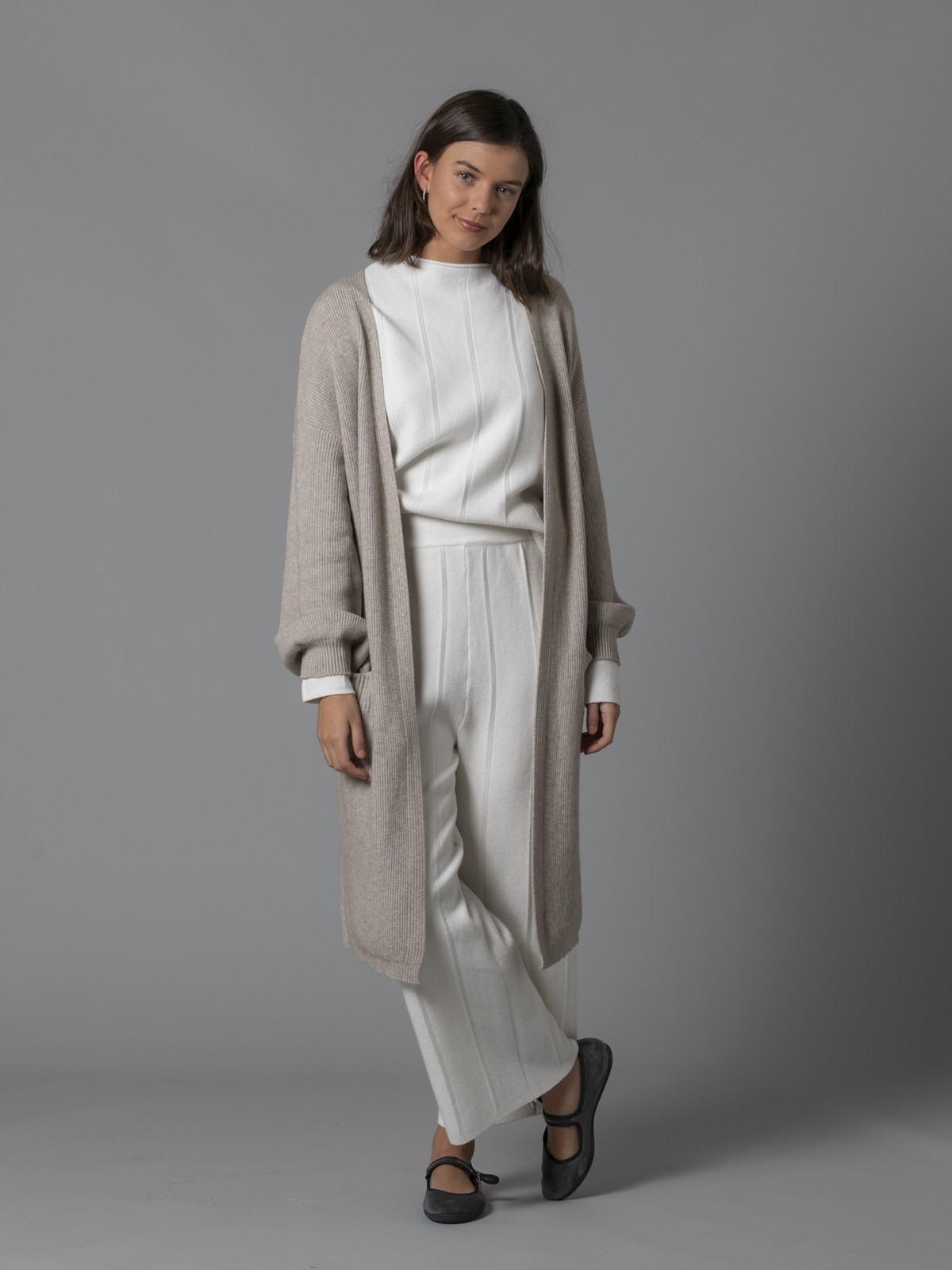 Woman Ribbed knit coat Beige