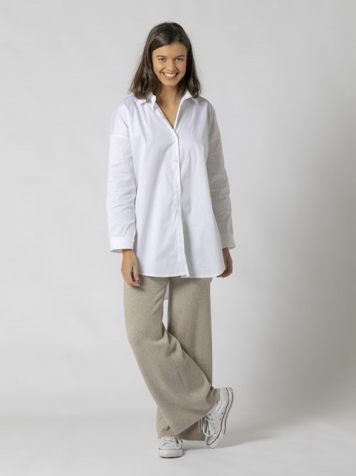 Camisa de mujer larga de algodón Blanco