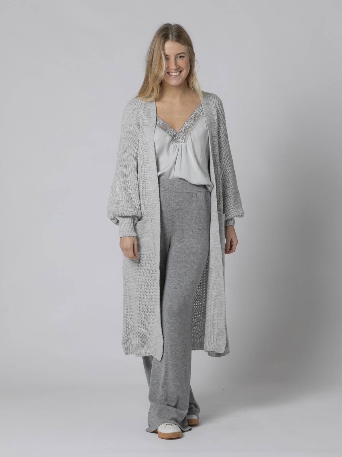 Woman Long cardigan with pockets Grey
