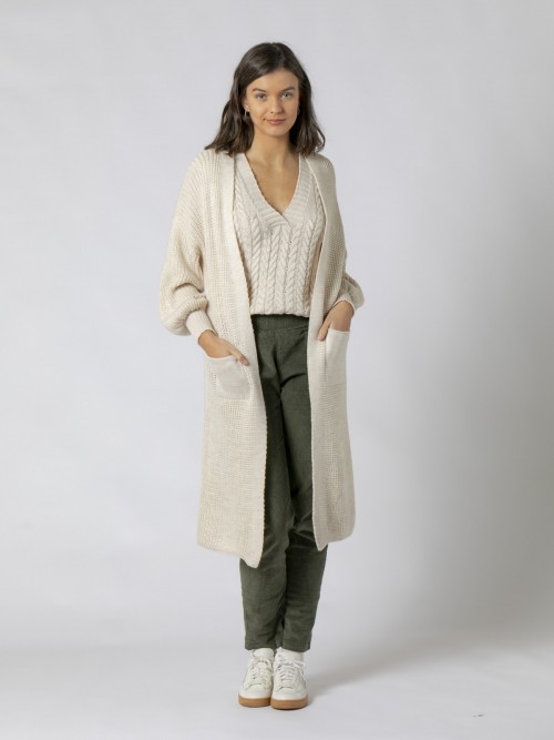 Woman Long cardigan with pockets Beige