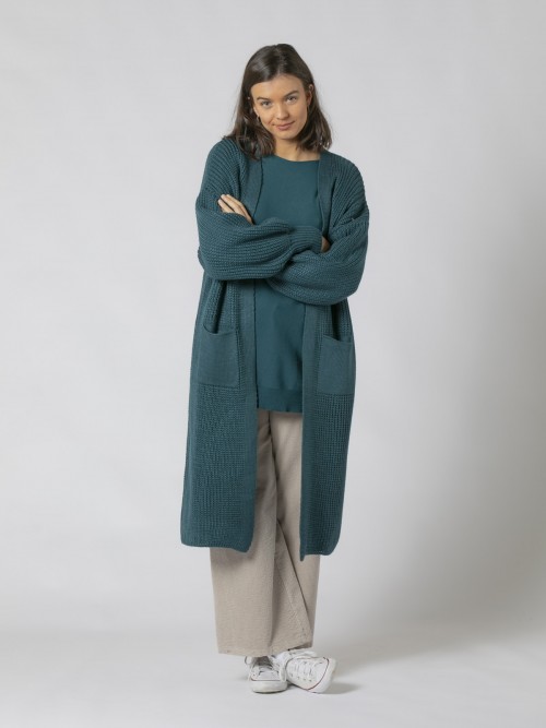 Woman Long cardigan with pockets Green