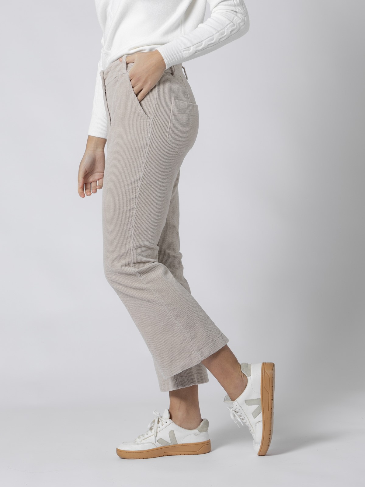 Woman Stretch corduroy flared trousers Beige