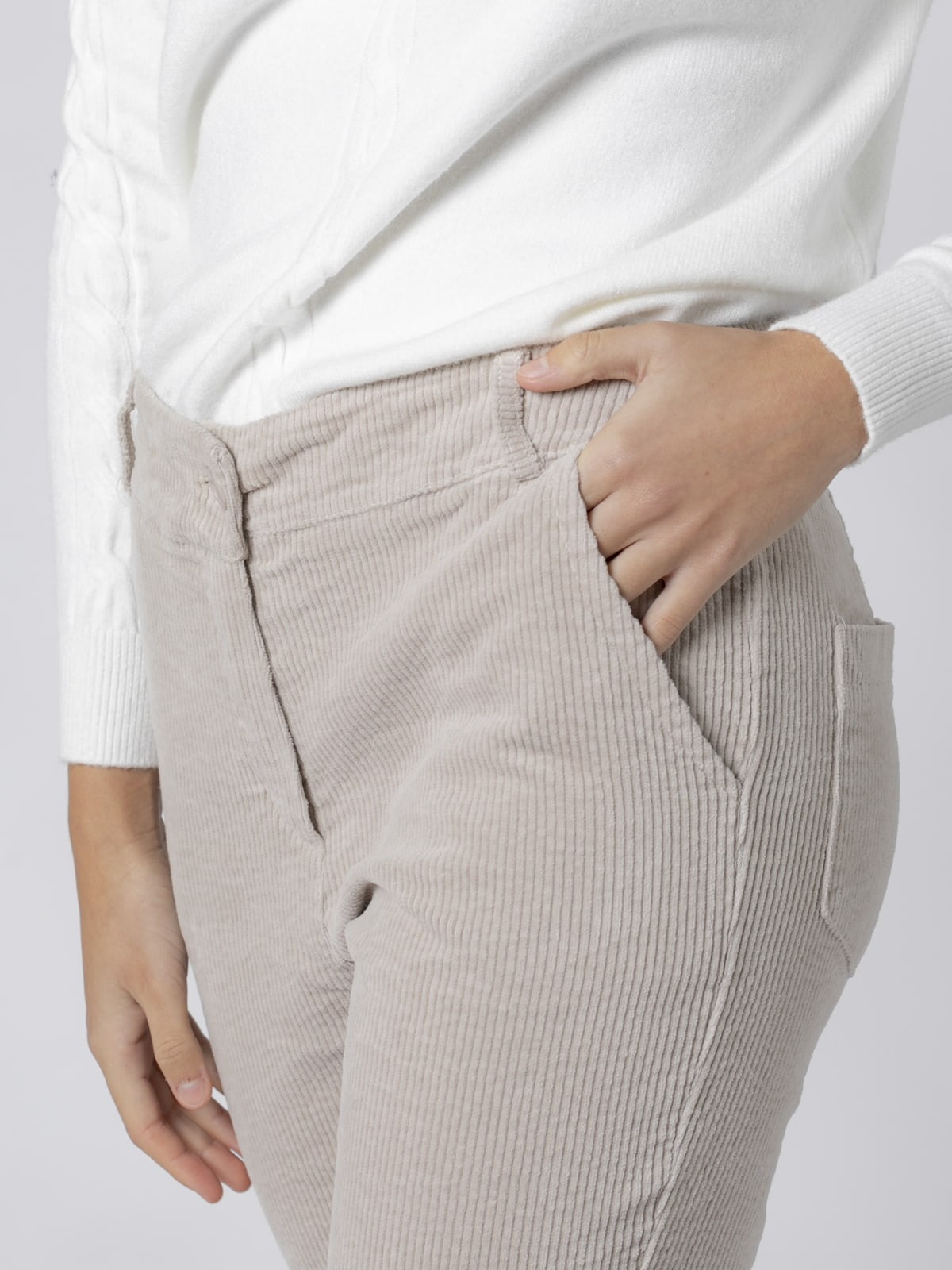 Woman Stretch corduroy flared trousers Beige