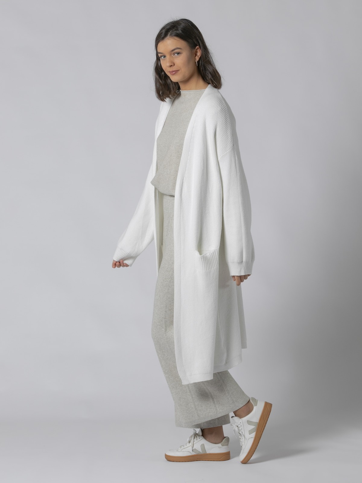 Woman Ribbed knit coat White