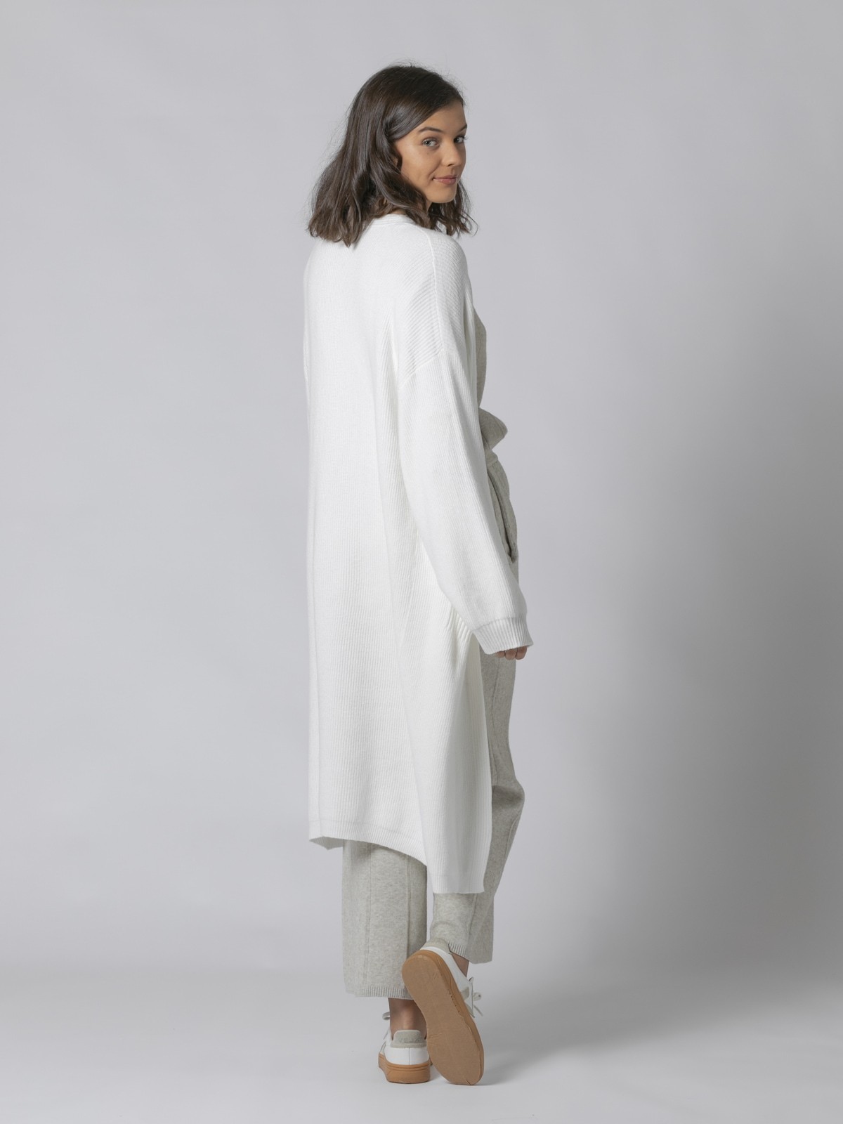 Woman Ribbed knit coat White