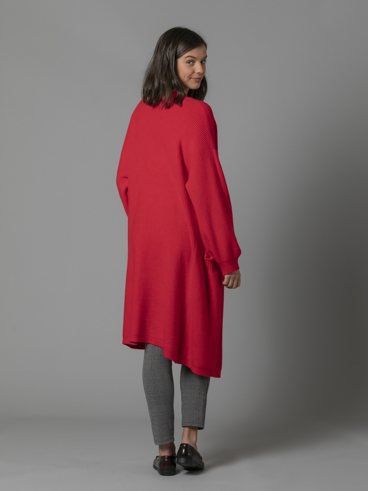 Woman Ribbed knit coat Red