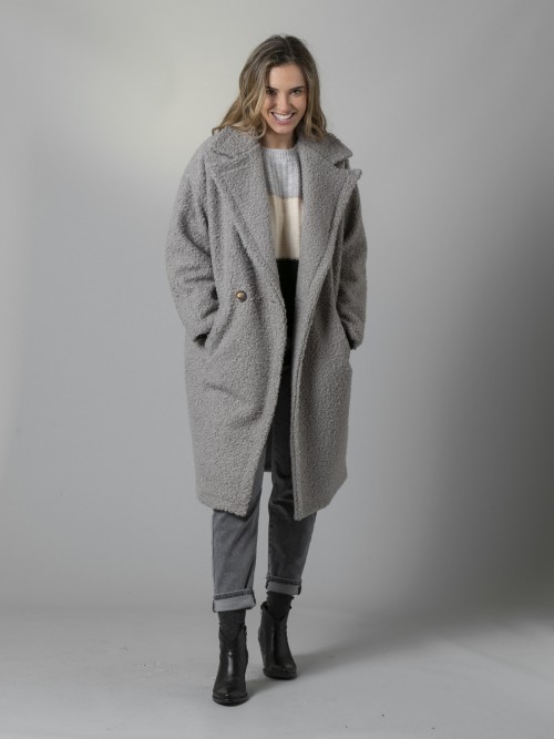 Woman Long curl coat with glitter and lining Grey