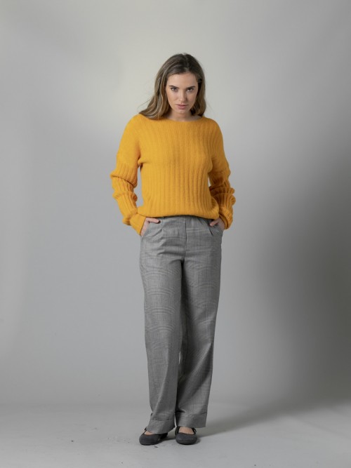 Woman Checked trousers with rolled-up hem Grey Dark