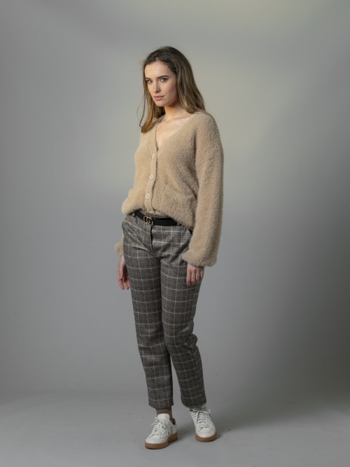 Woman Check trousers with belt Grey