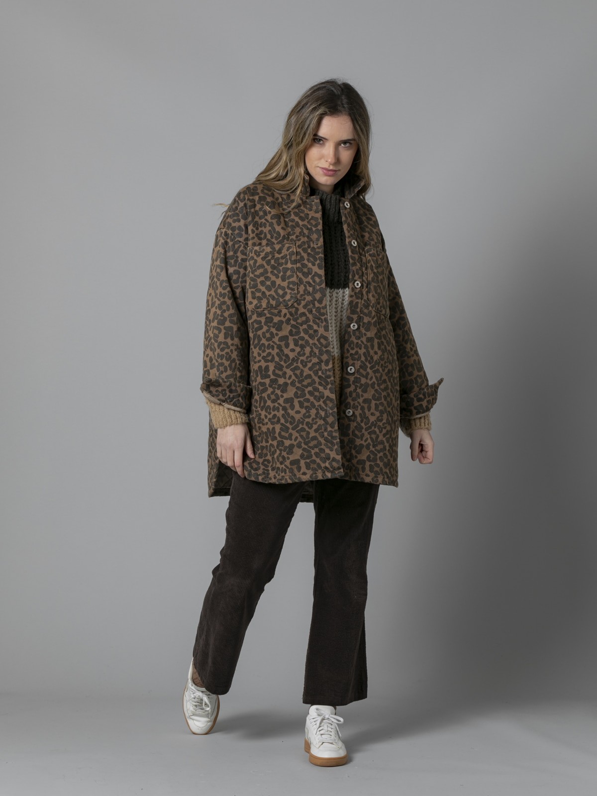 Woman Padded print coat with two pockets Camel