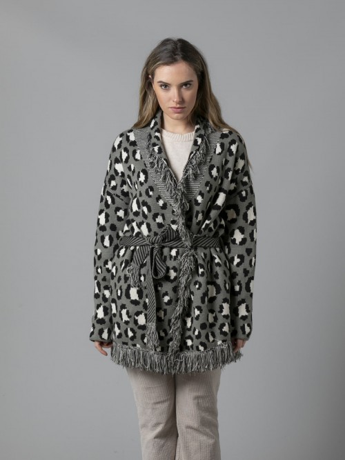 Woman Animal print fringed jacket Khaki