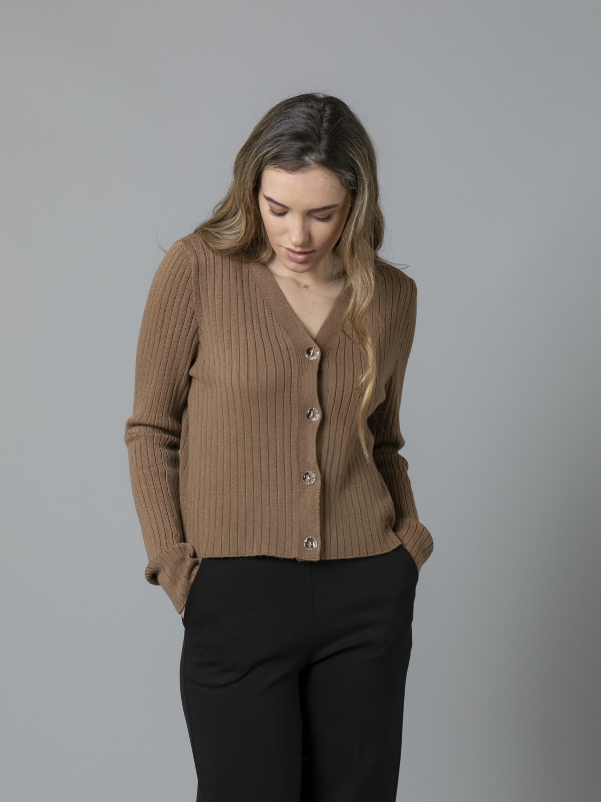 Woman Special soft knit jacket tabaco