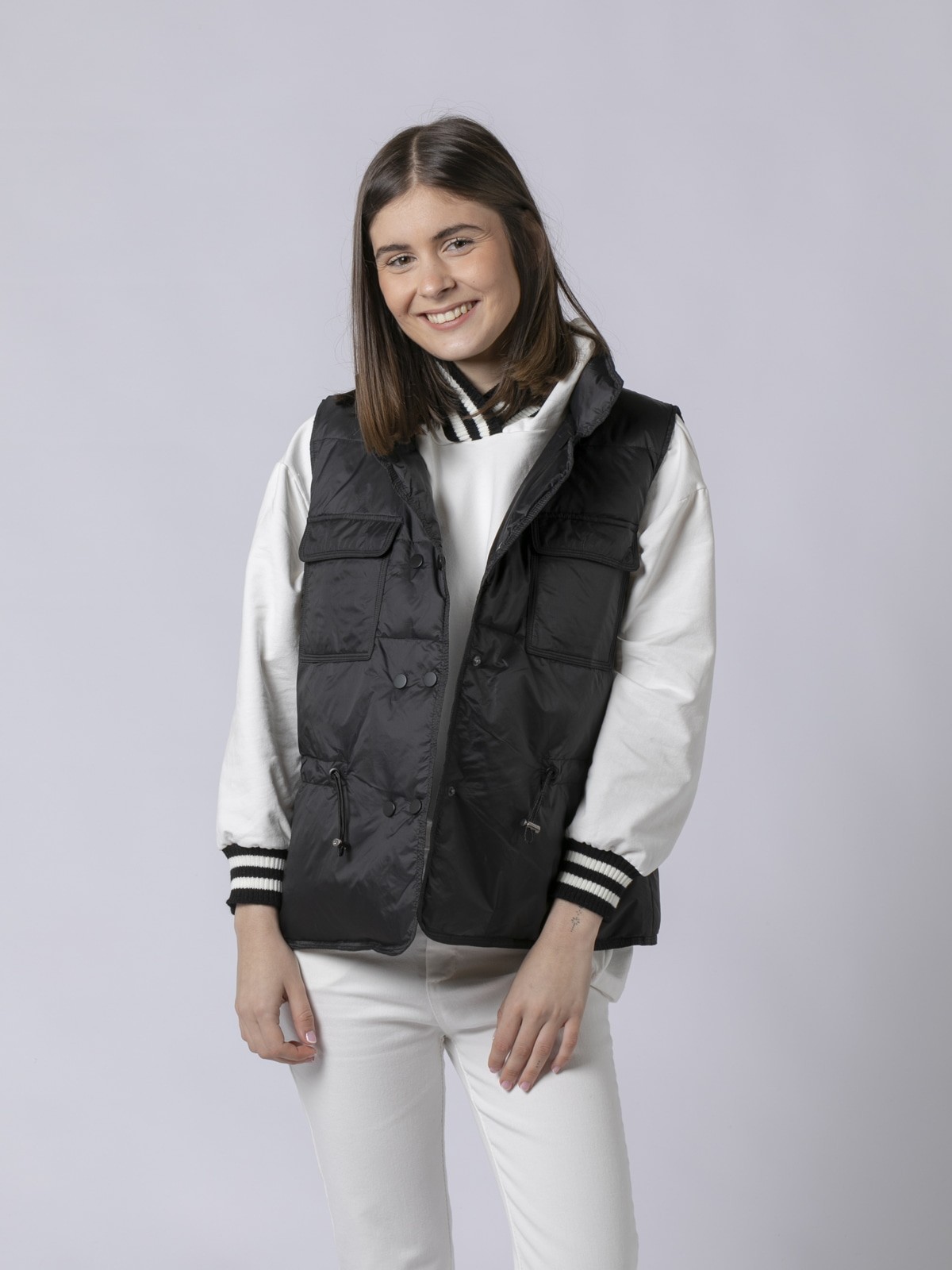 Woman High-tex feather vest with 2 pockets Black