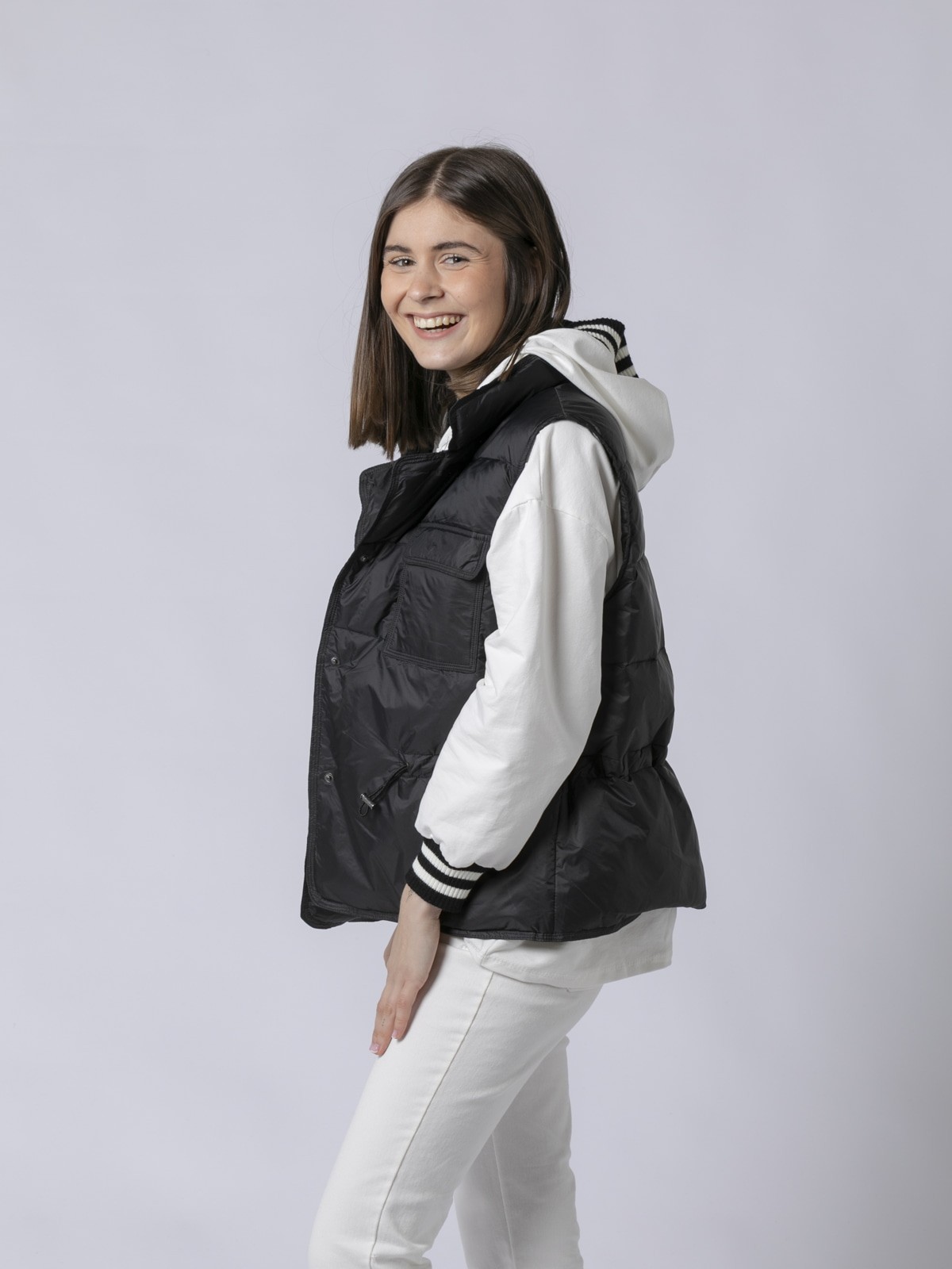 Woman High-tex feather vest with 2 pockets Black