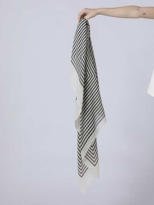 Woman Striped and letter printed scarf White