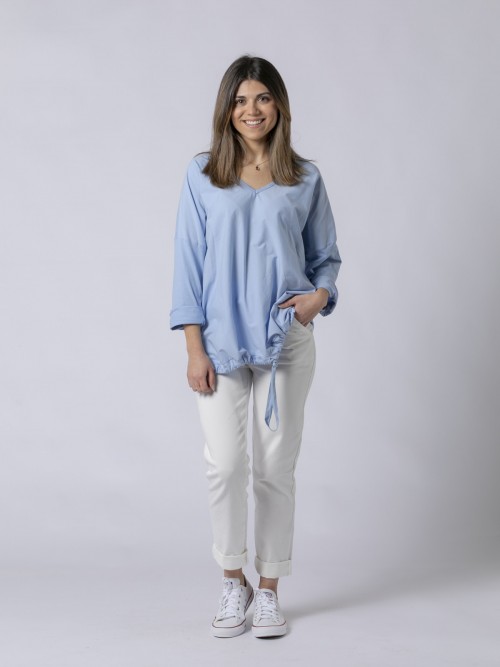 Woman Adjustable hem cotton shirt Blue