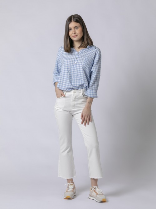 Woman 4-pocket cotton trousers with ankle-length hem White