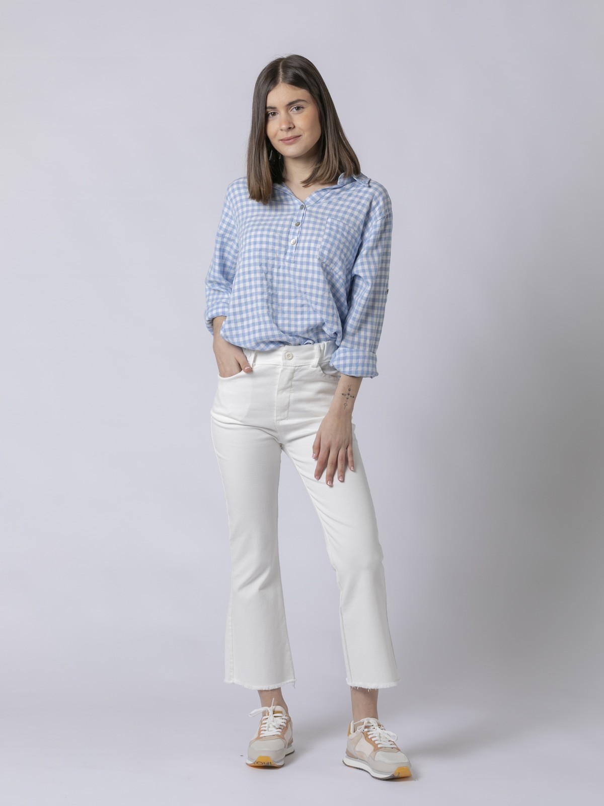 Pantalón 4 bolsillos algodón bajo tobillero Blanco