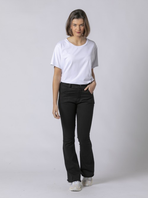 Woman Flared cotton twill trousers Black