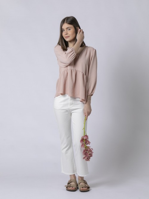 Woman Flowy blouse with elastic cuff Pink
