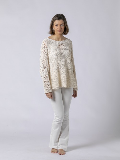 Woman Grandma cotton crochet sweater Marfil