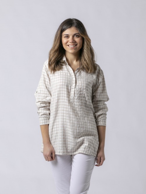 Woman Vichy check shirt with pocket Beige