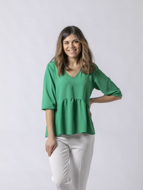 Woman Flowy blouse with elastic cuff Green