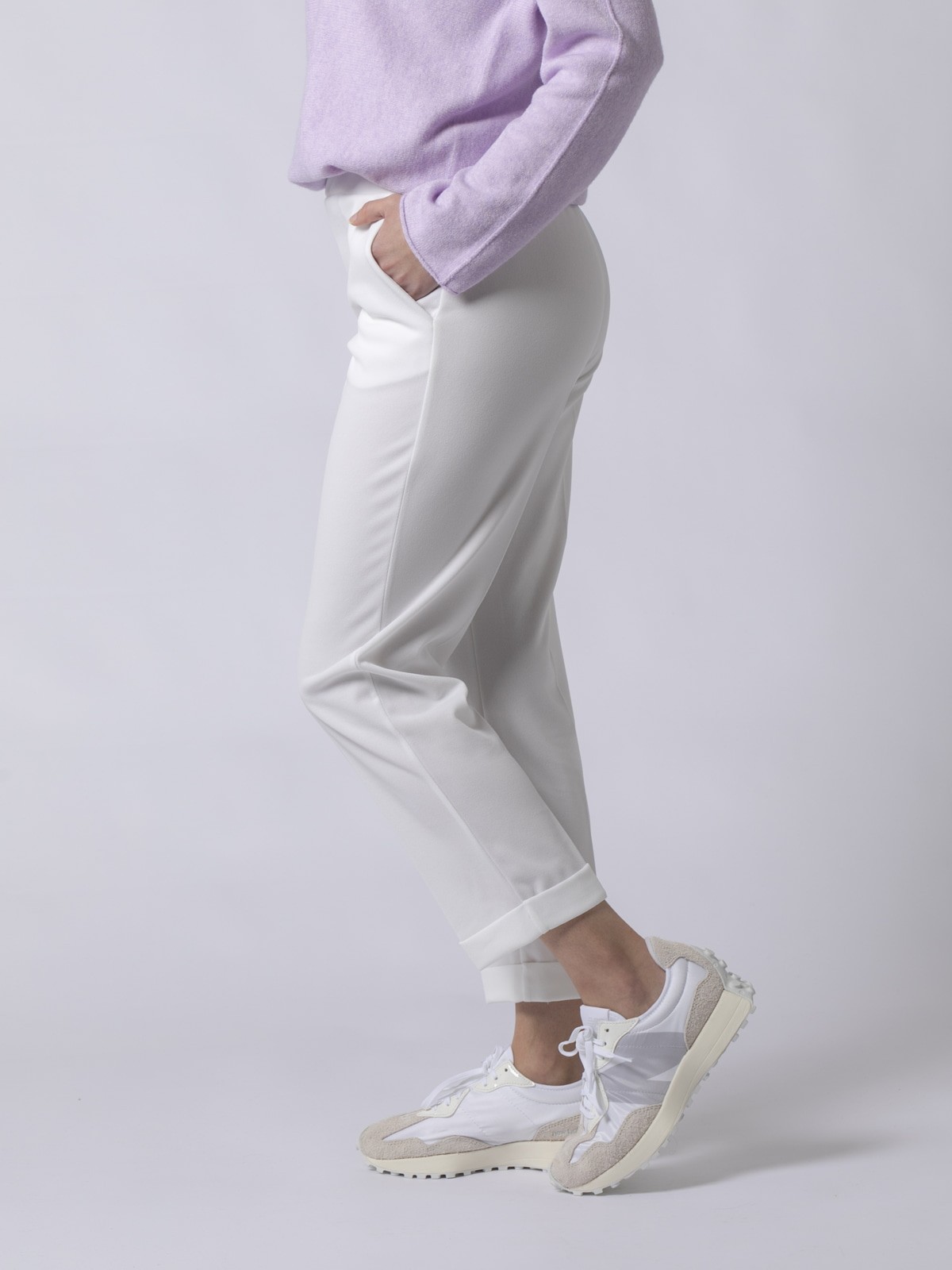 Pantalón tobillero bajo con vuelta Blanco