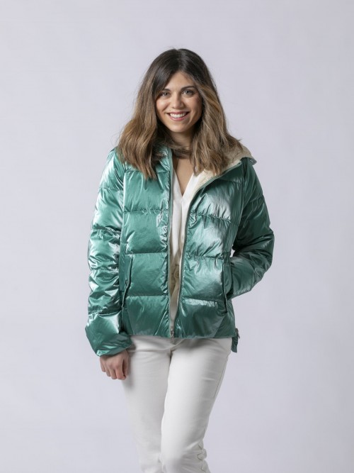 Woman Comfort metallic fabric down jacket Green
