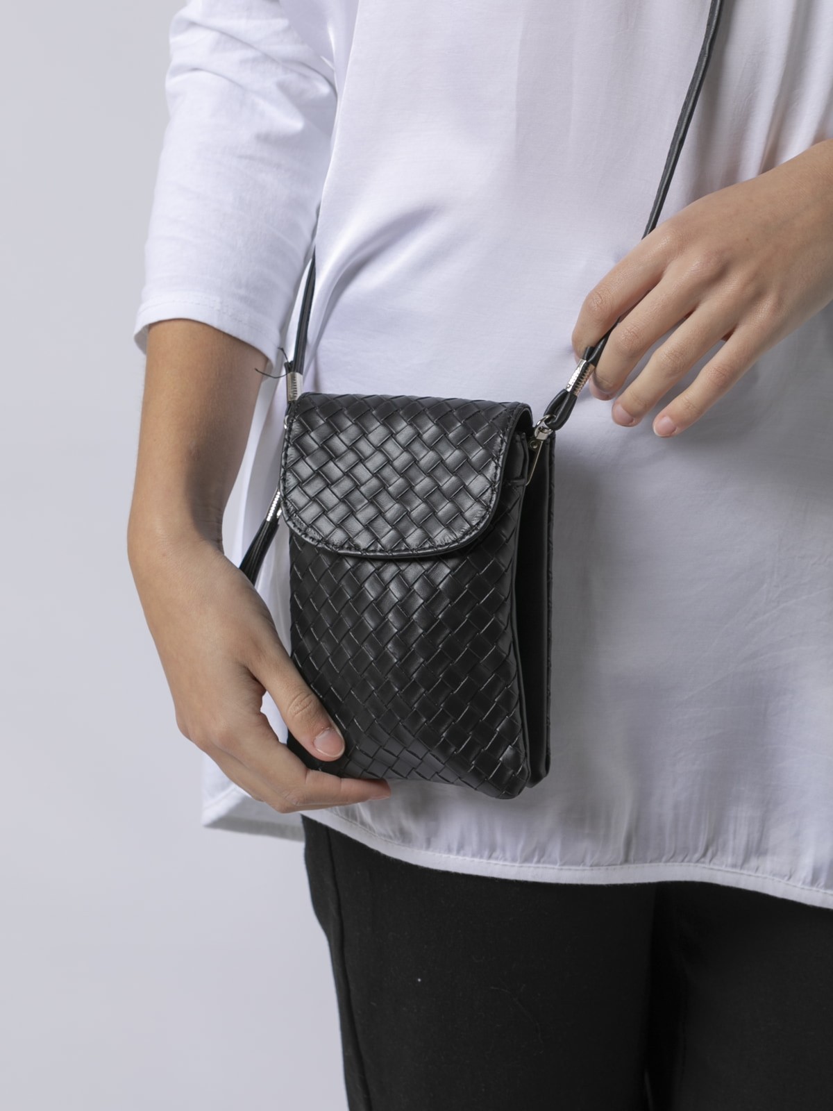 Bolso trenzado piel sintética Negro