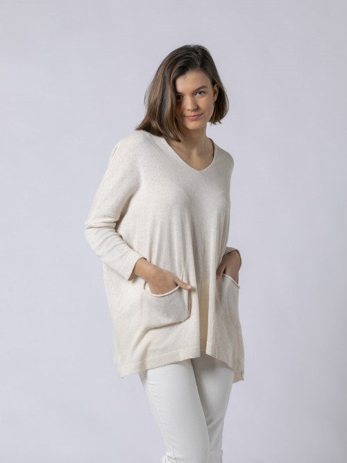 Woman Oversized 100% cotton sweater Marfil