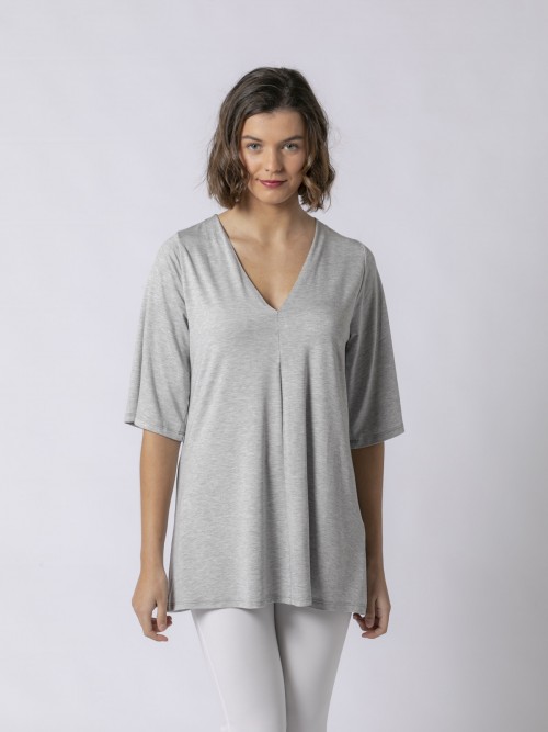 Woman Vegetable viscose trap knit t-shirt Grey