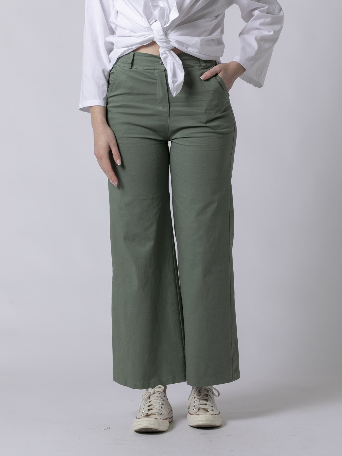 Pantalón culotte bolsillos Caqui