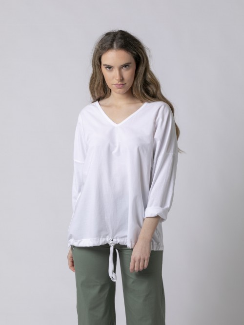 Woman Adjustable hem cotton shirt White
