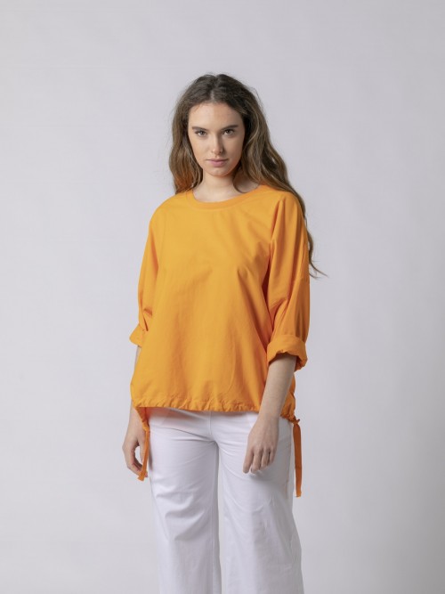 Woman Round neck cotton shirt Orange