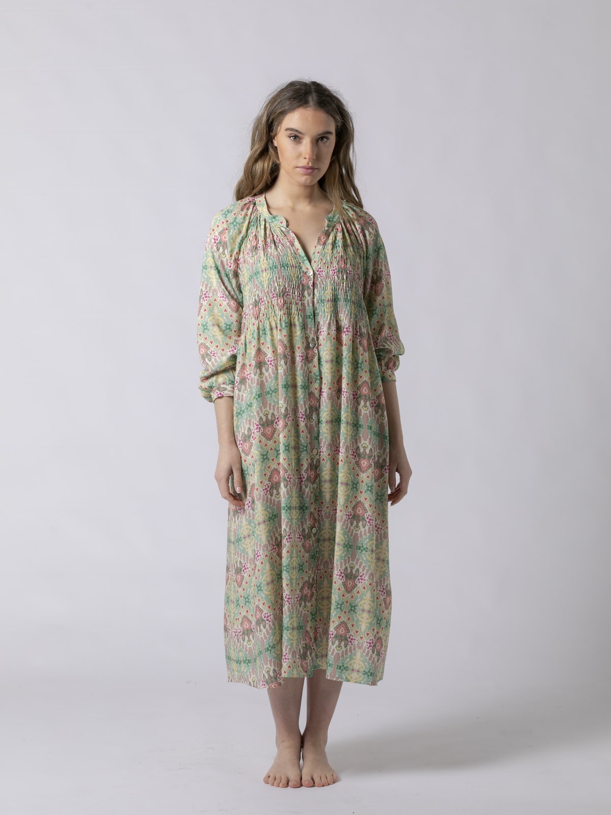 Vestido largo estampado vintage Verde
