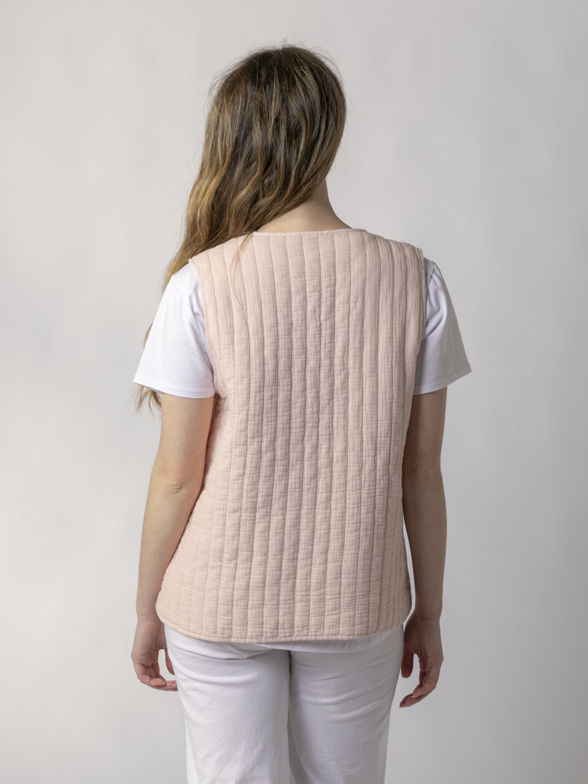 Woman 100% cotton quilted vest Pink