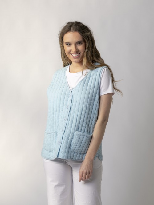 Woman 100% cotton quilted vest Blue Claro