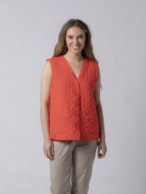 Woman Fresh linen-cotton padded vest Red