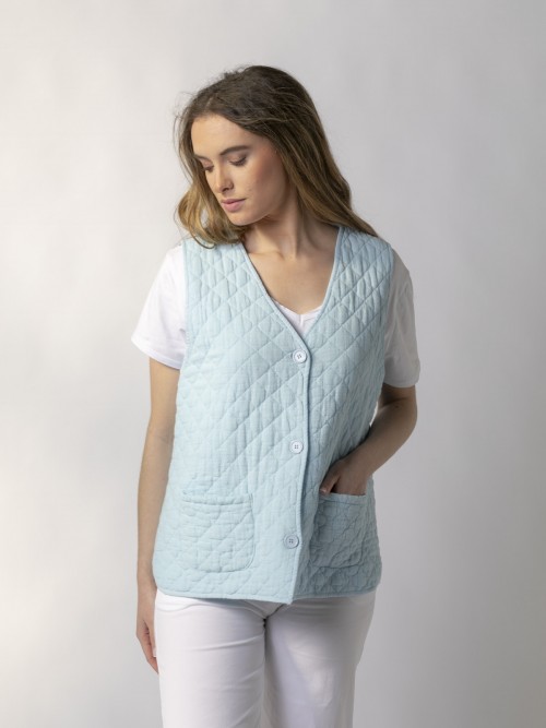 Woman Fresh linen-cotton padded vest Blue Claro