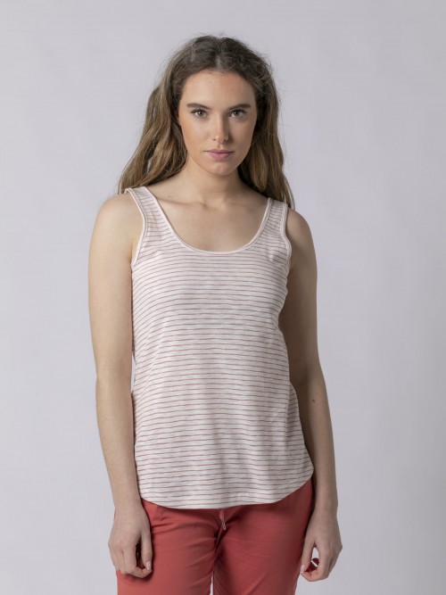 Woman Linen-cotton striped T-shirt Arcilla
