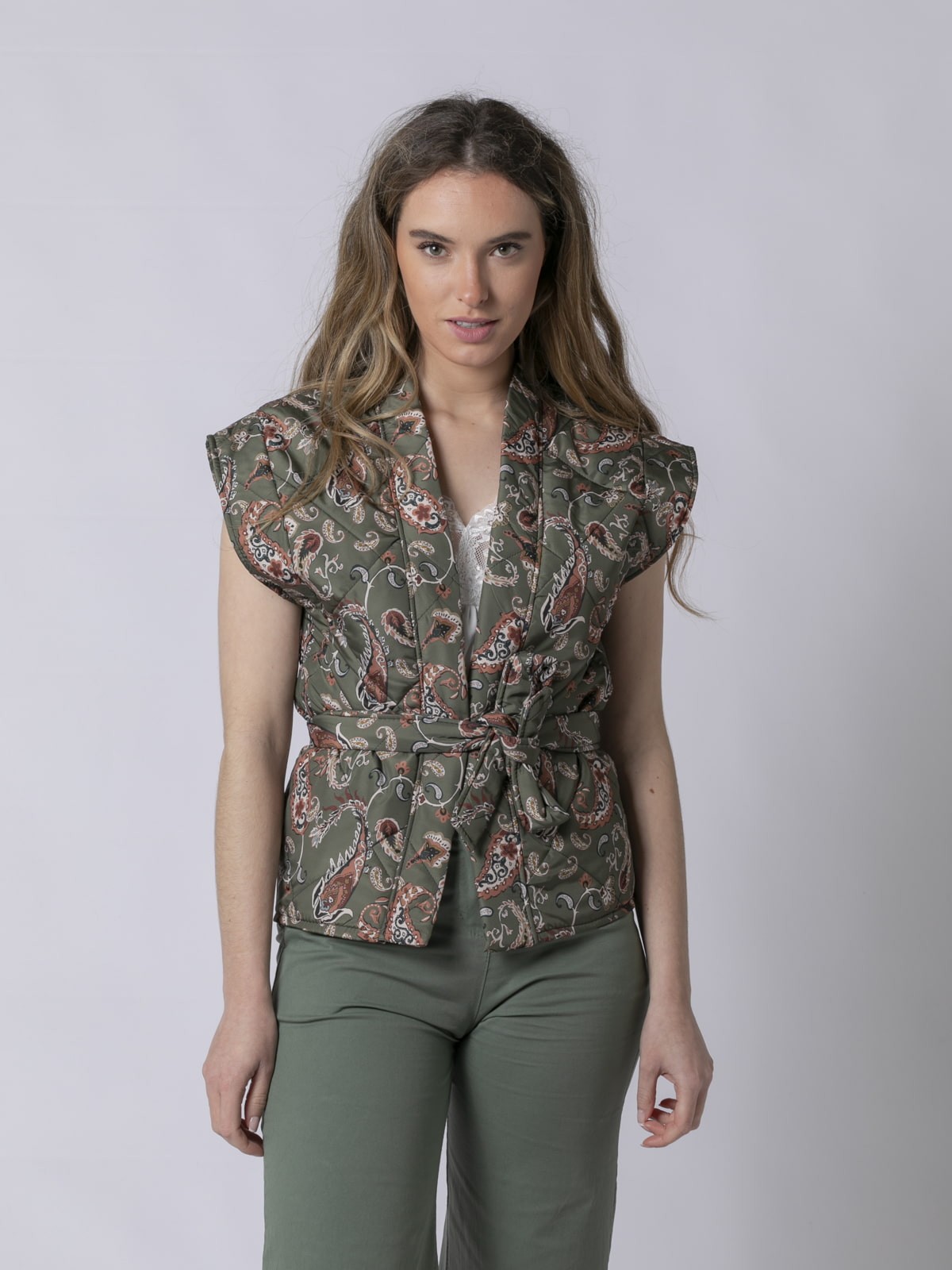 Woman Printed quilted vest Khaki