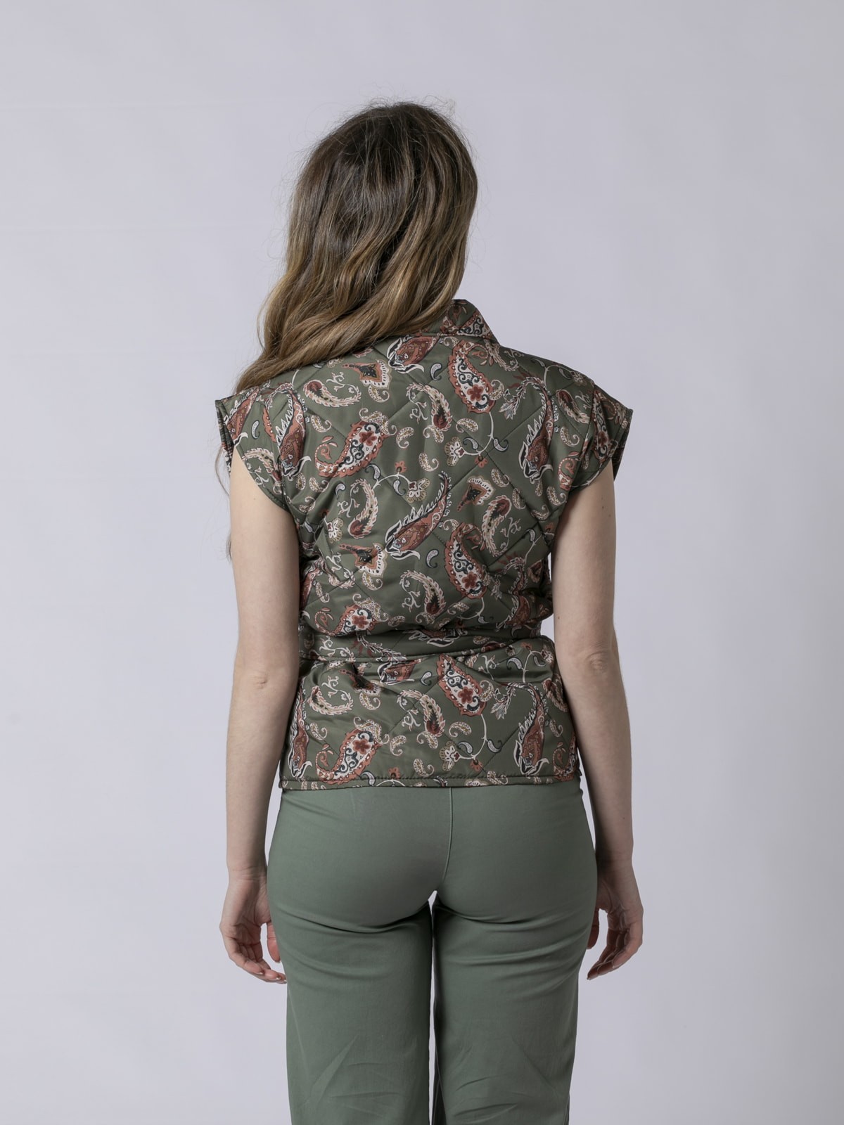Woman Printed quilted vest Khaki